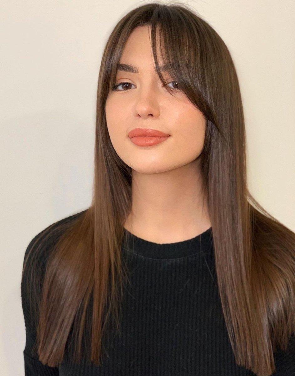 Office hairstyle curtain bangs
