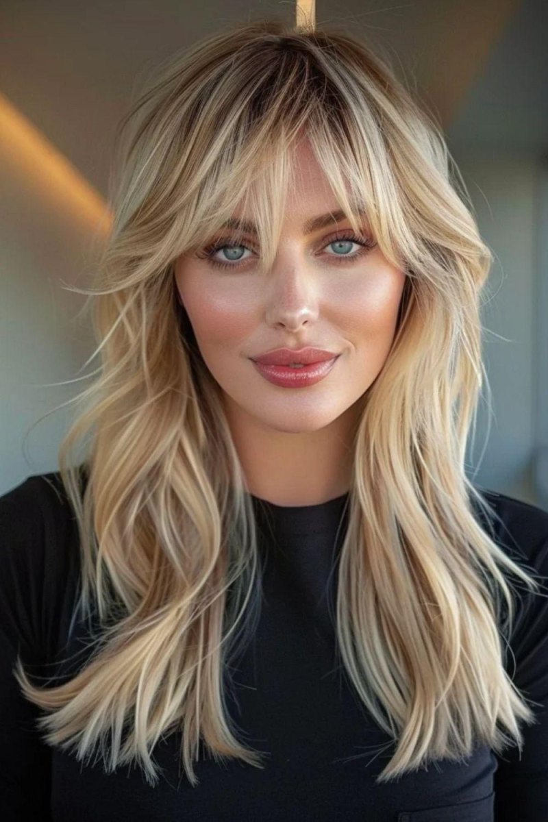 Modern layered curtain bangs style