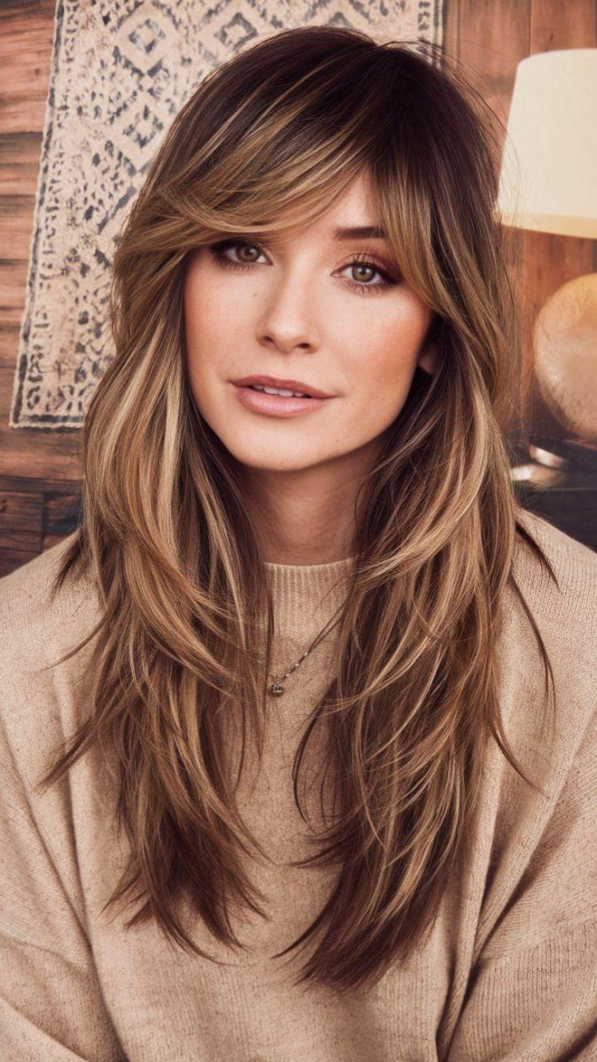 Side swept curtain bangs layers