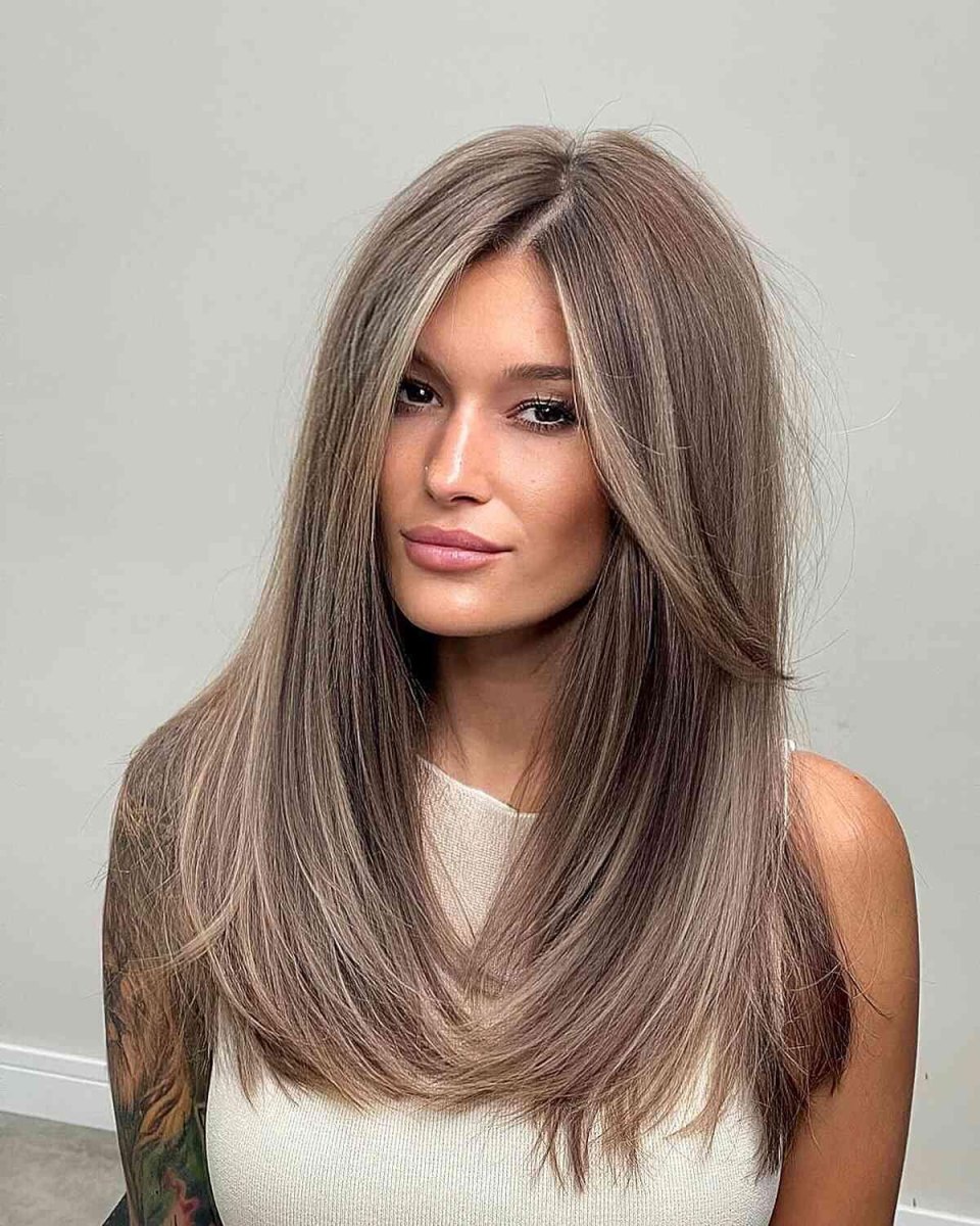 Layered straight hair curtain bangs