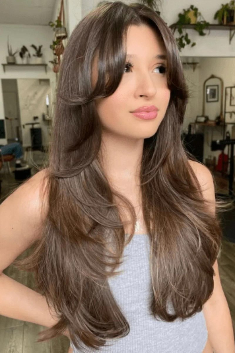 Soft volume curtain bangs straight hair