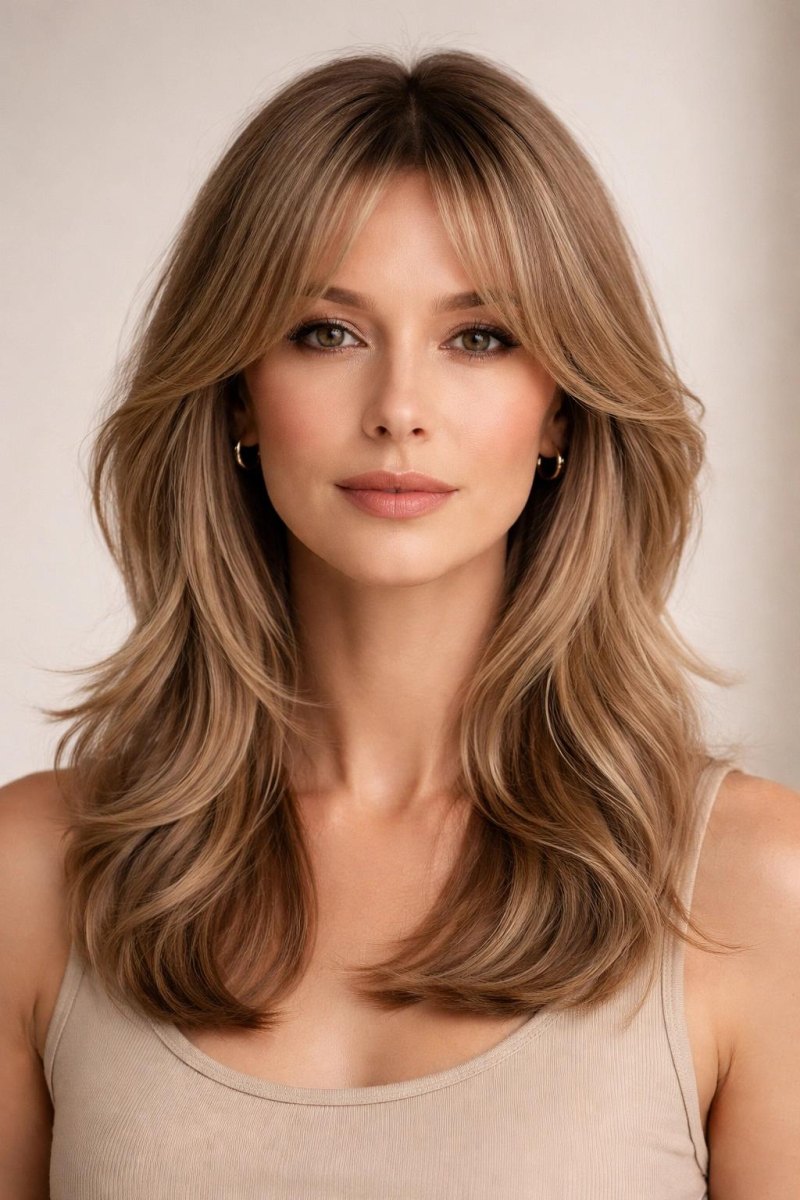 Long face framing curtain bangs style