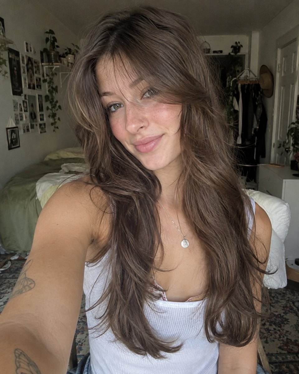 Blonde curtain bangs