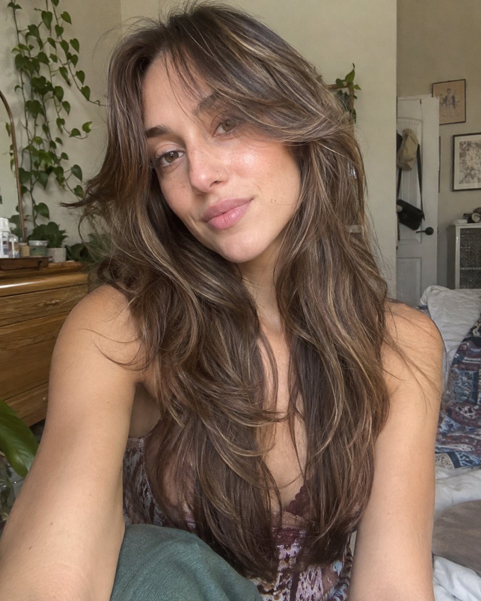 Textured curtain bangs