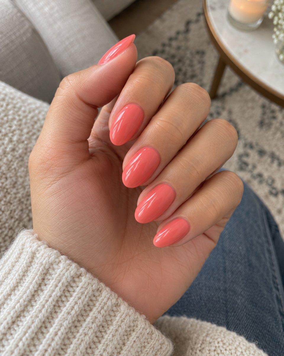 Luxury coral smooth gel nails