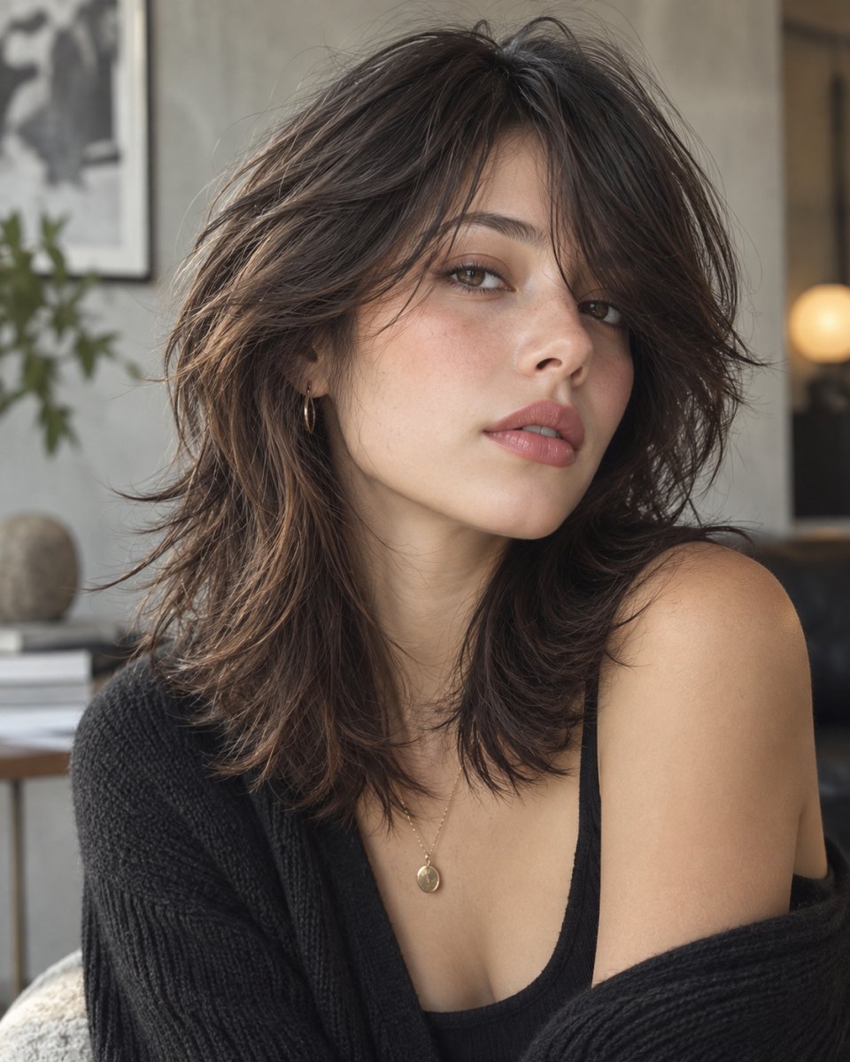 Side bangs medium wolf cut