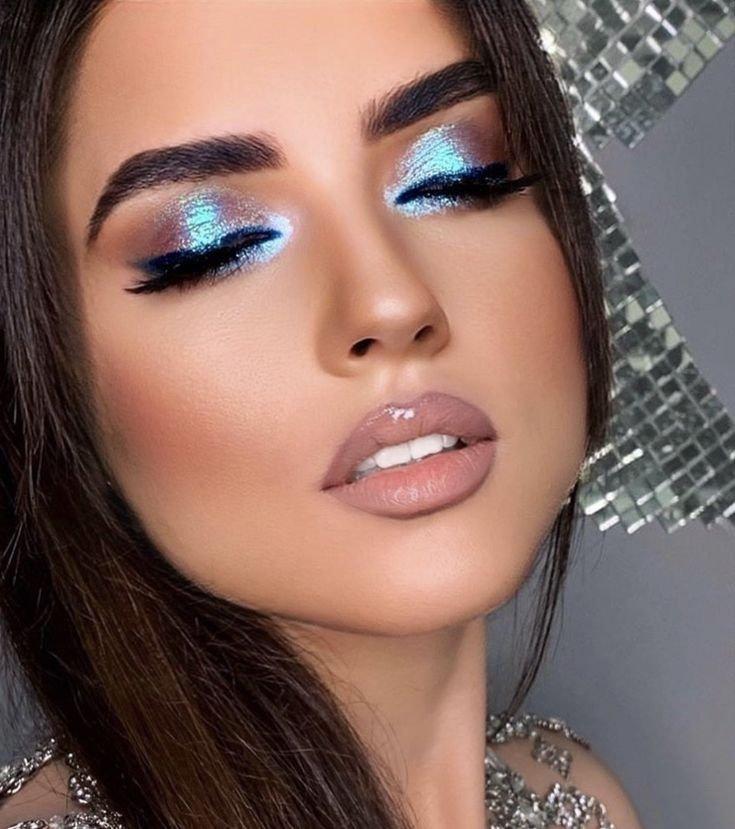 Metallic blue party eye makeup