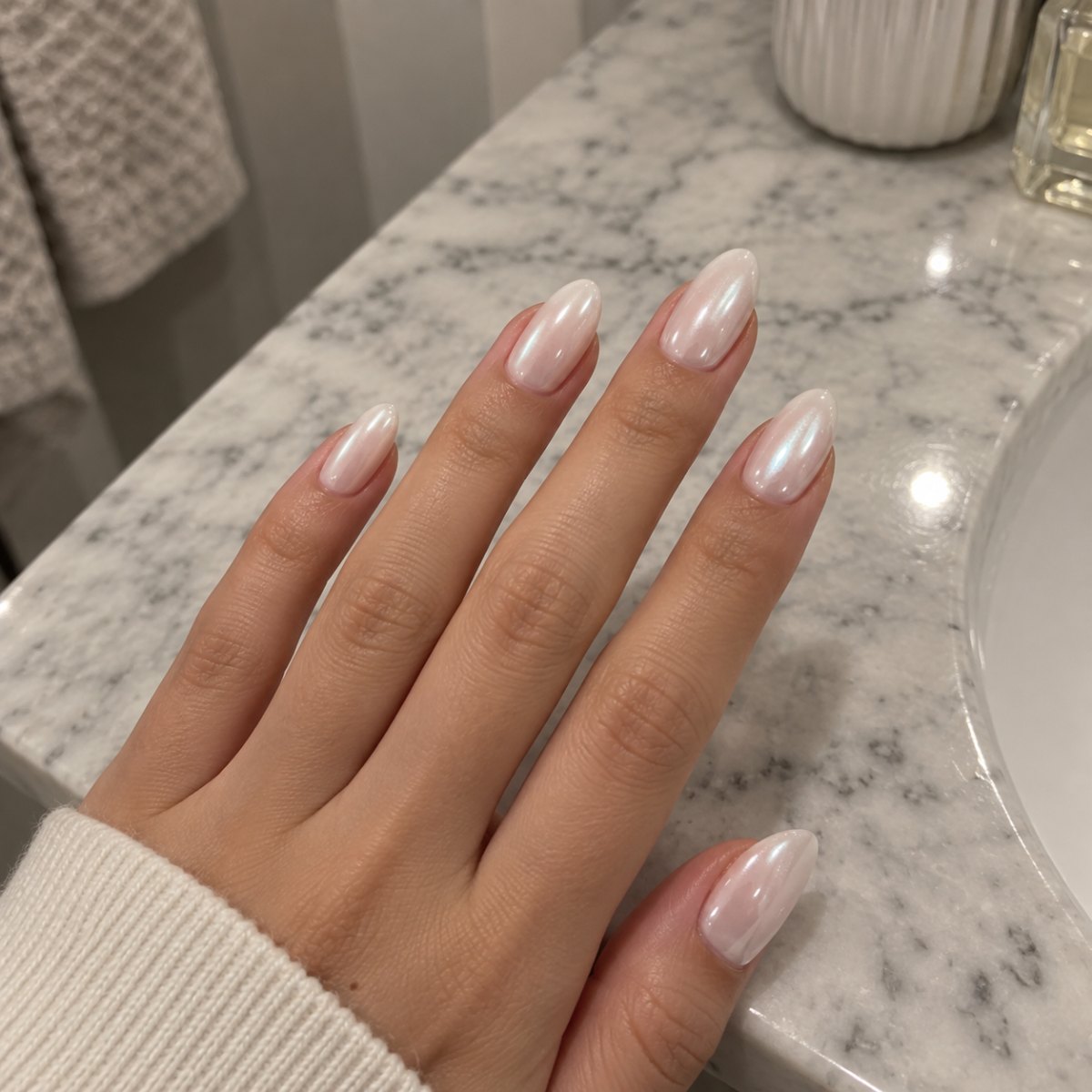 Milky white glazed donut nails