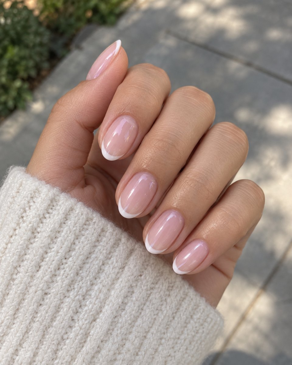 Short Hailey Bieber glazed donut french tips style