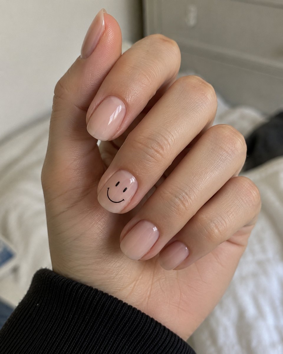 Minimal smiley line art nail
