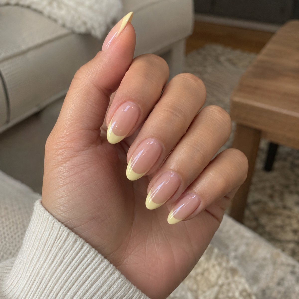 Minimal curved yellow French nails