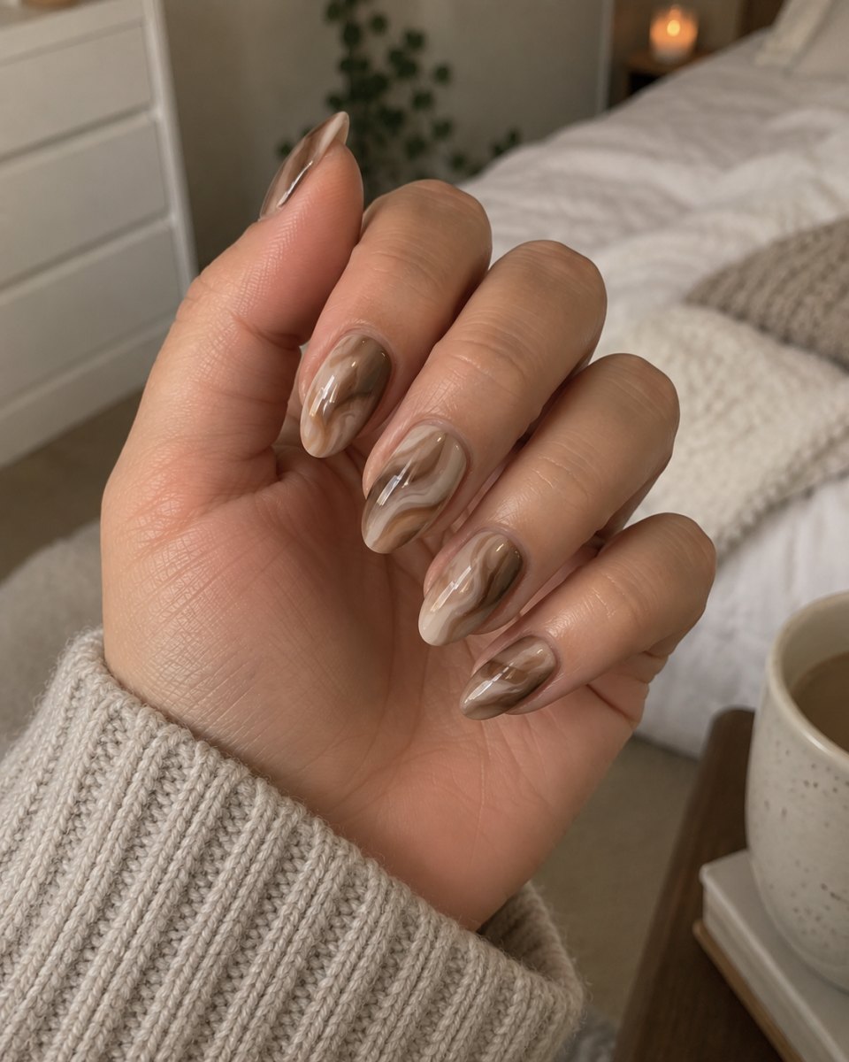 mocha marble brown nails