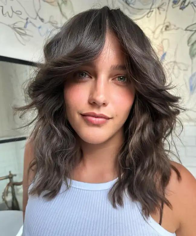Modern wolf cut curtain bangs