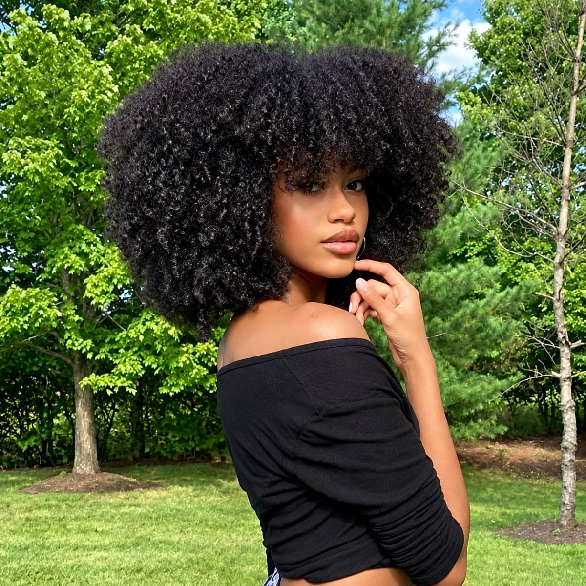 Natural curly afro hairstyle