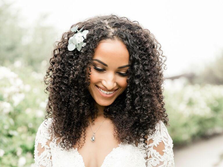 Natural curly bridal wedding hairstyle