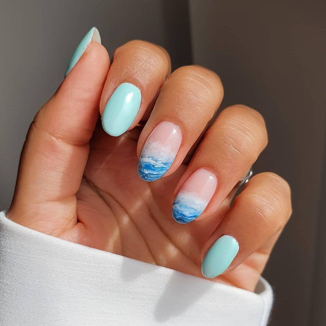 Ocean blue artistic nails