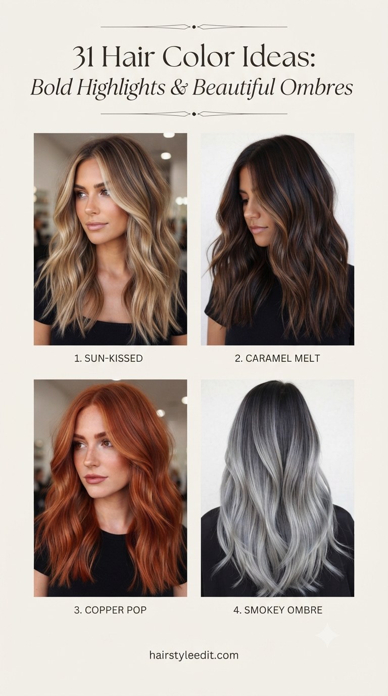31 Hair Color Ideas: Bold Highlights & Beautiful Ombres