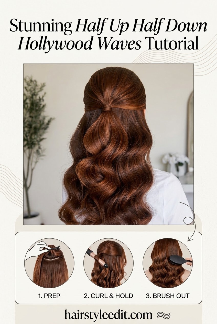 Stunning Half Up Half Down Hollywood Waves Tutorial