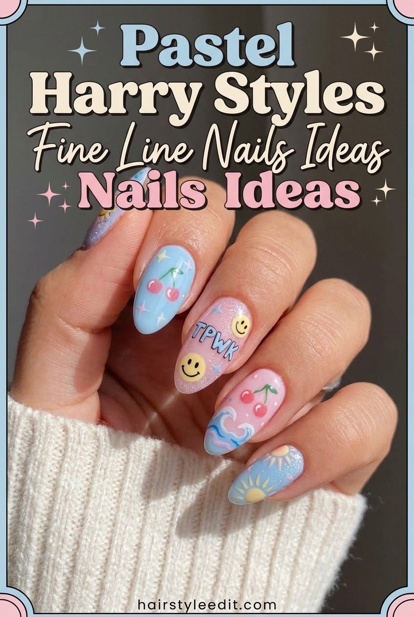 Pastel Harry Styles Fine Line Nails Ideas