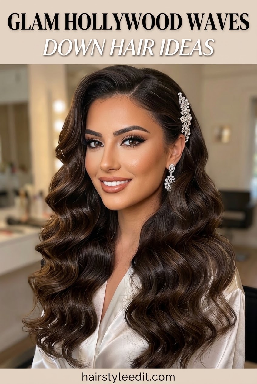 Glam Hollywood Waves Down Hair Ideas