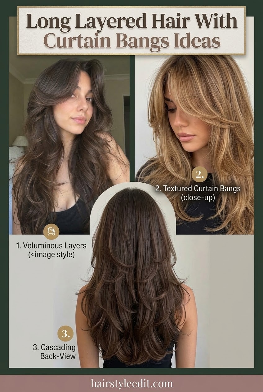 Long Layered Hair With Curtain Bangs Ideas