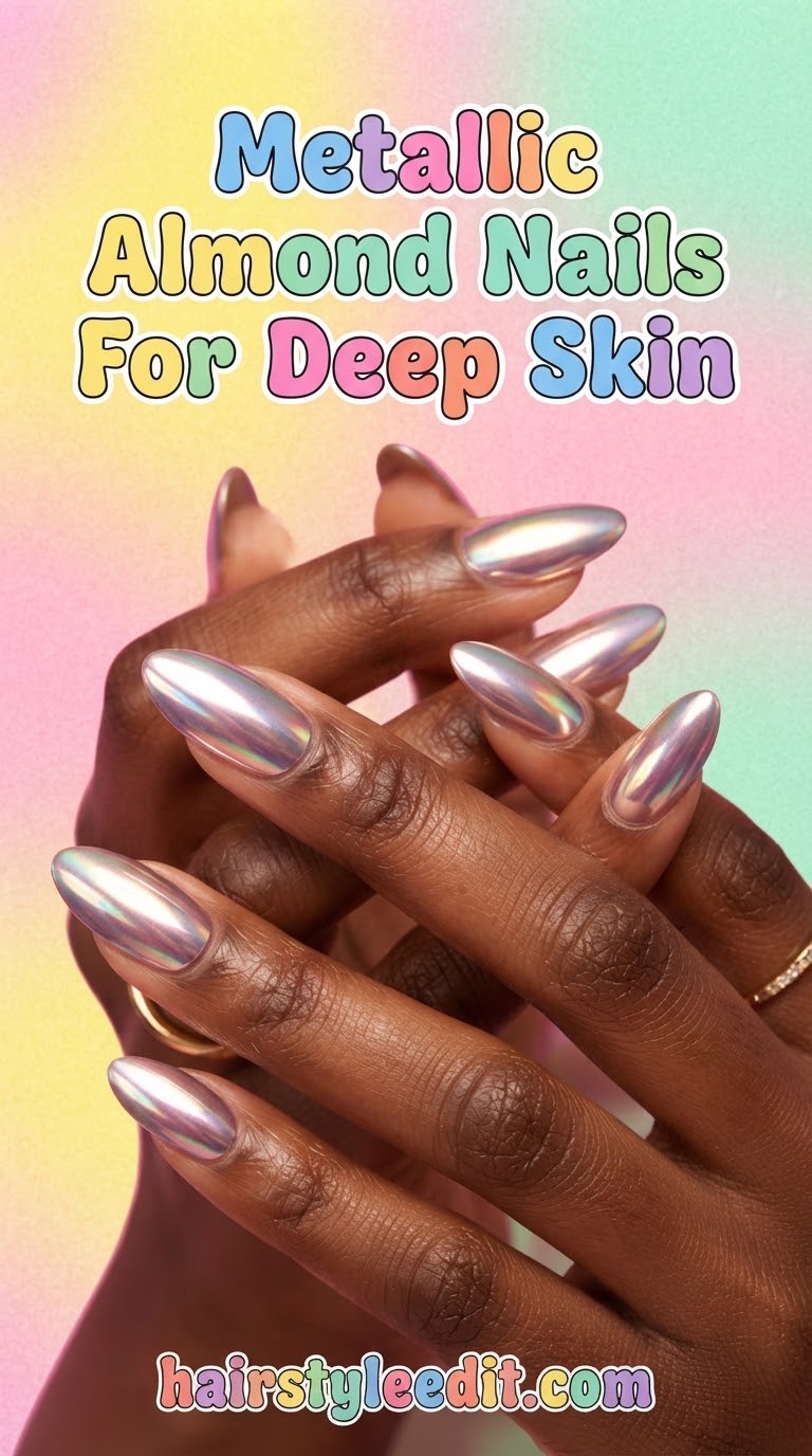 Metallic Almond Nails For Deep Skin