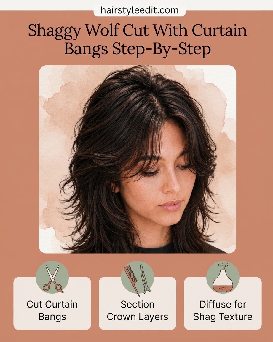 Shaggy Wolf Cut With Curtain Bangs Step-By-Step