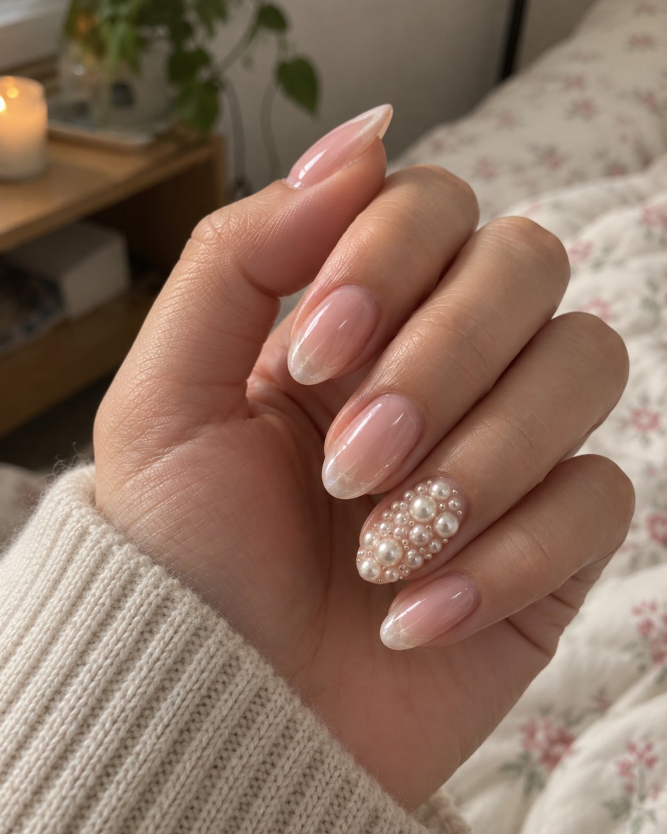 Pearl beaded nail accent