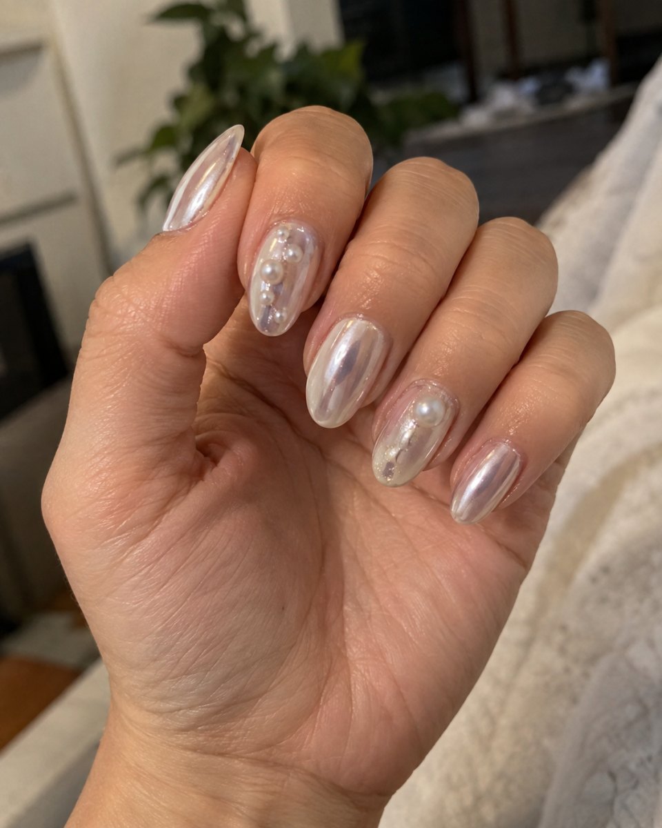 Pearl chrome accent nail