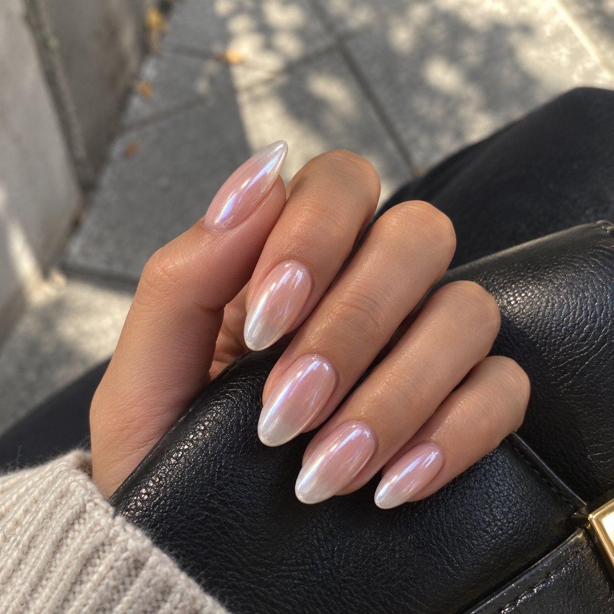 Pearl chrome glazed donut nails