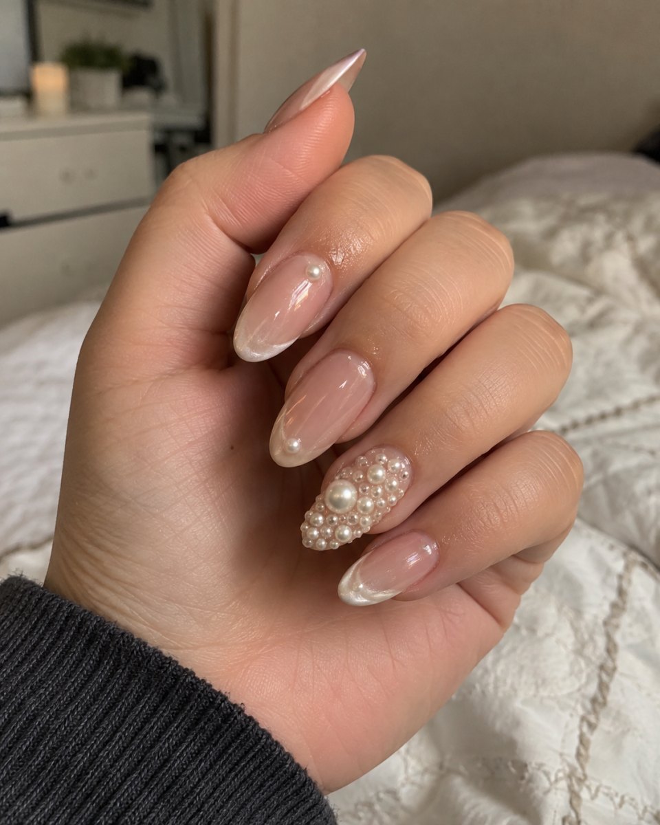 Pearl embellished statement nail