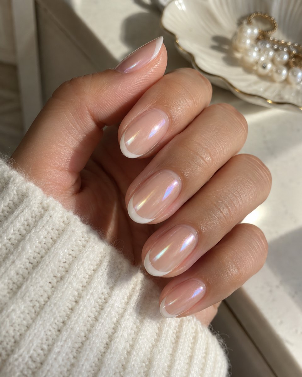 Pearl glazed donut French tip manicure
