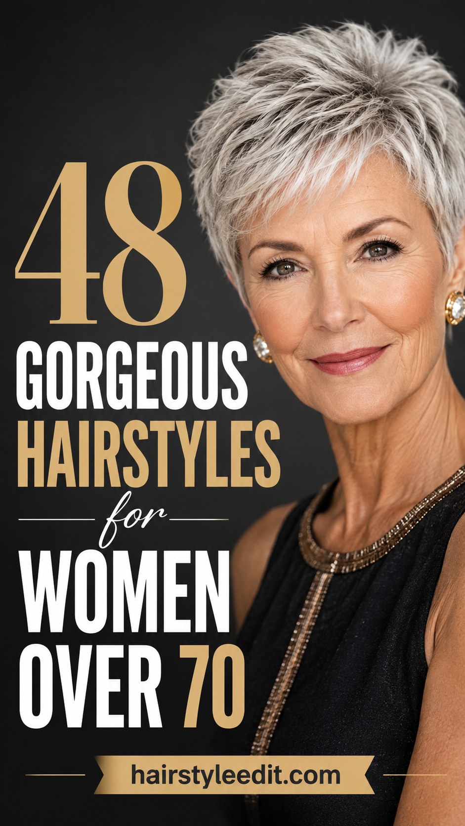 Textured silver pixie cut styled on a woman over 70 with tapered sides and softer top length