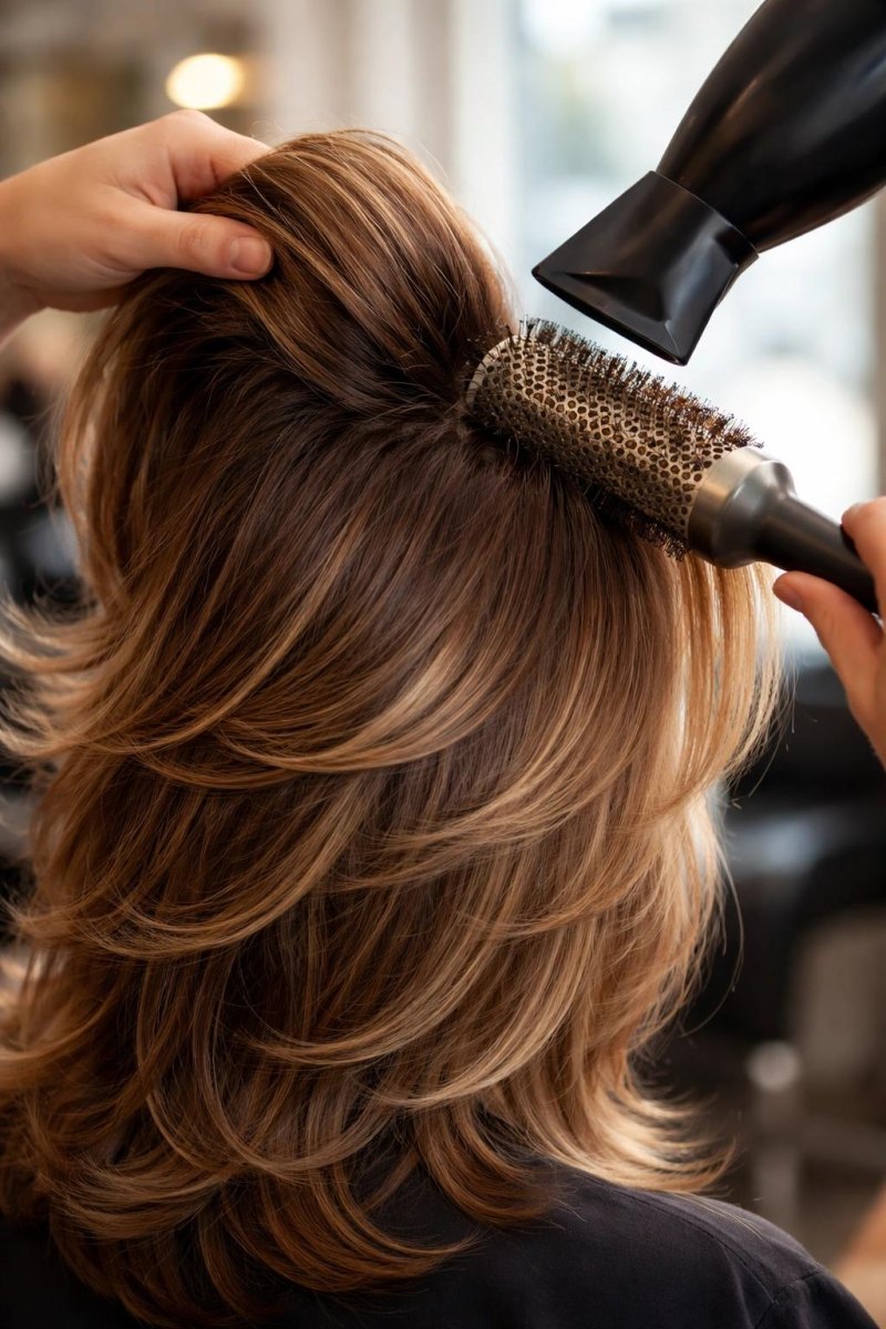 Round brush creating bouncy blowout