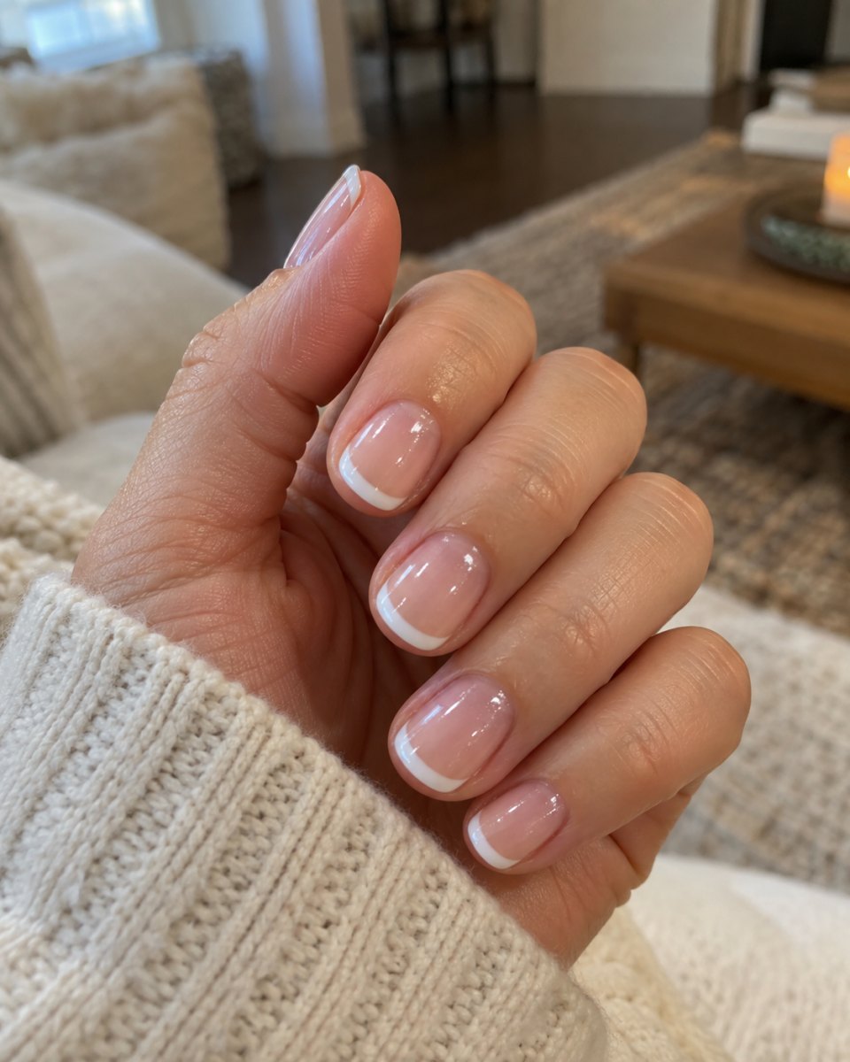 Short glazed donut French tip nails