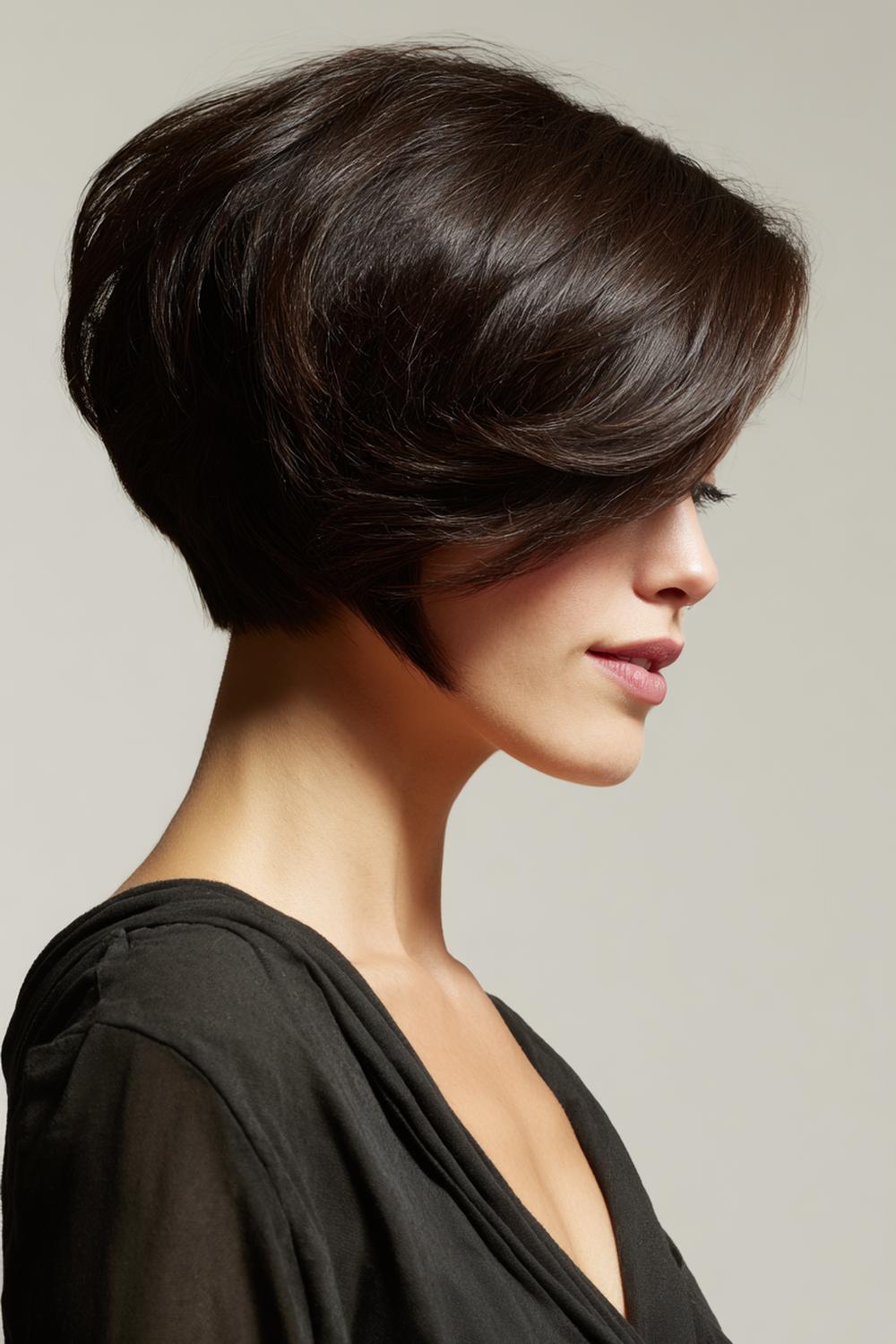13. Short Hair Idea: Inverted Bob with Stacked Back and Floating Front Pieces