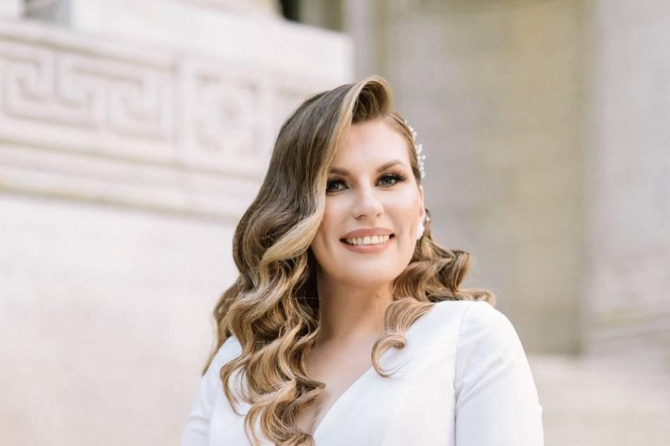 Natural texture side swept Hollywood waves