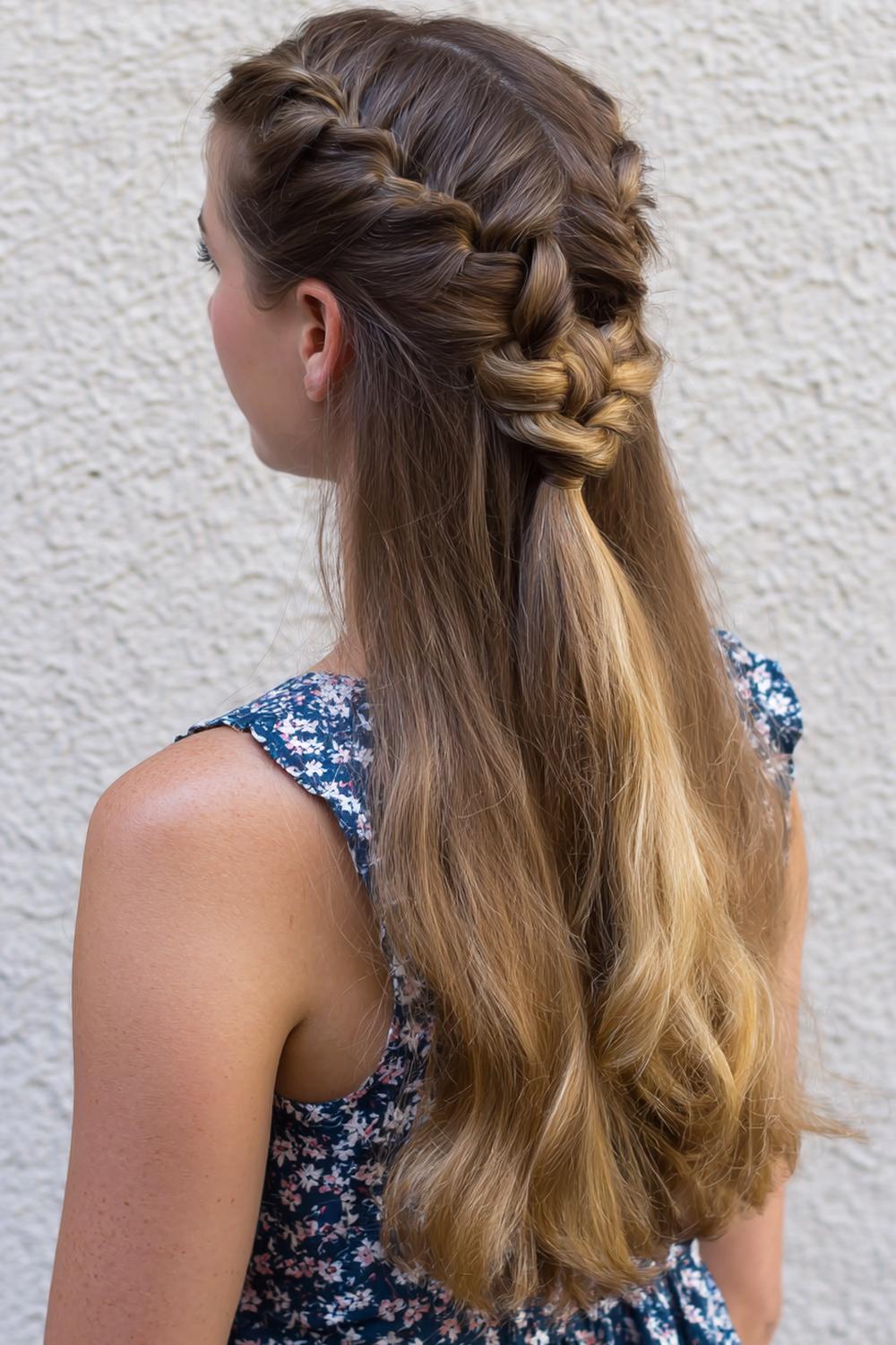 11. Simple Hairstyles for Long Hair: Dutch Crown Braid With Tucked Ends