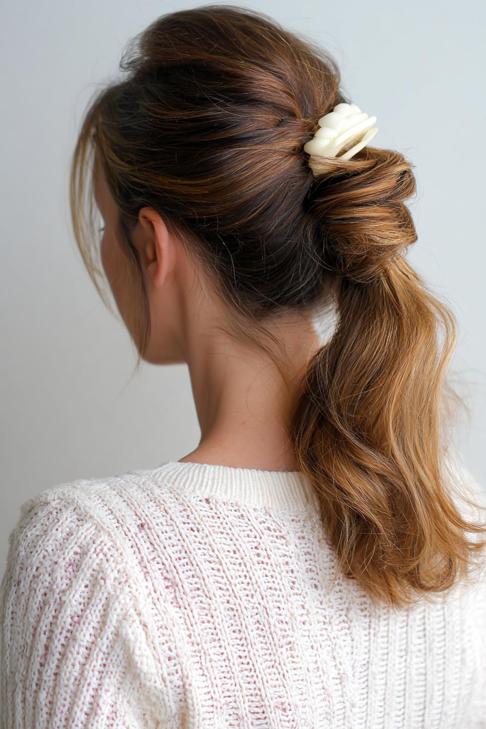 15. Simple Hairstyles for Long Hair: Claw Clip French Twist With Soft Tendrils