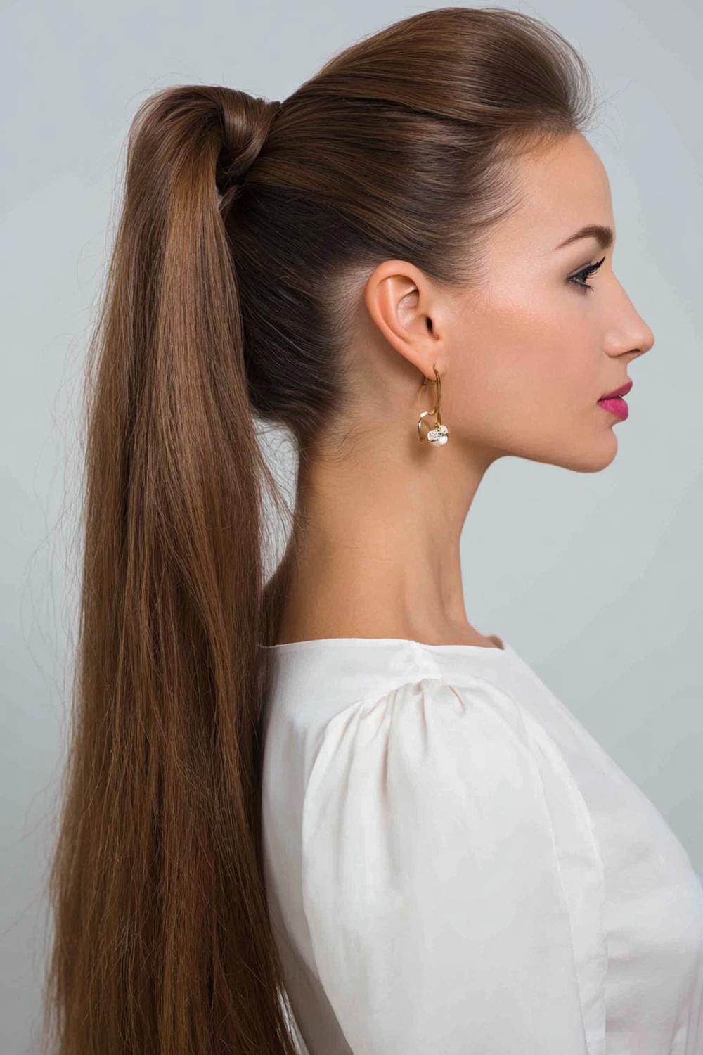 2. Simple Hairstyles for Long Hair: High Ponytail With Lifted Crown