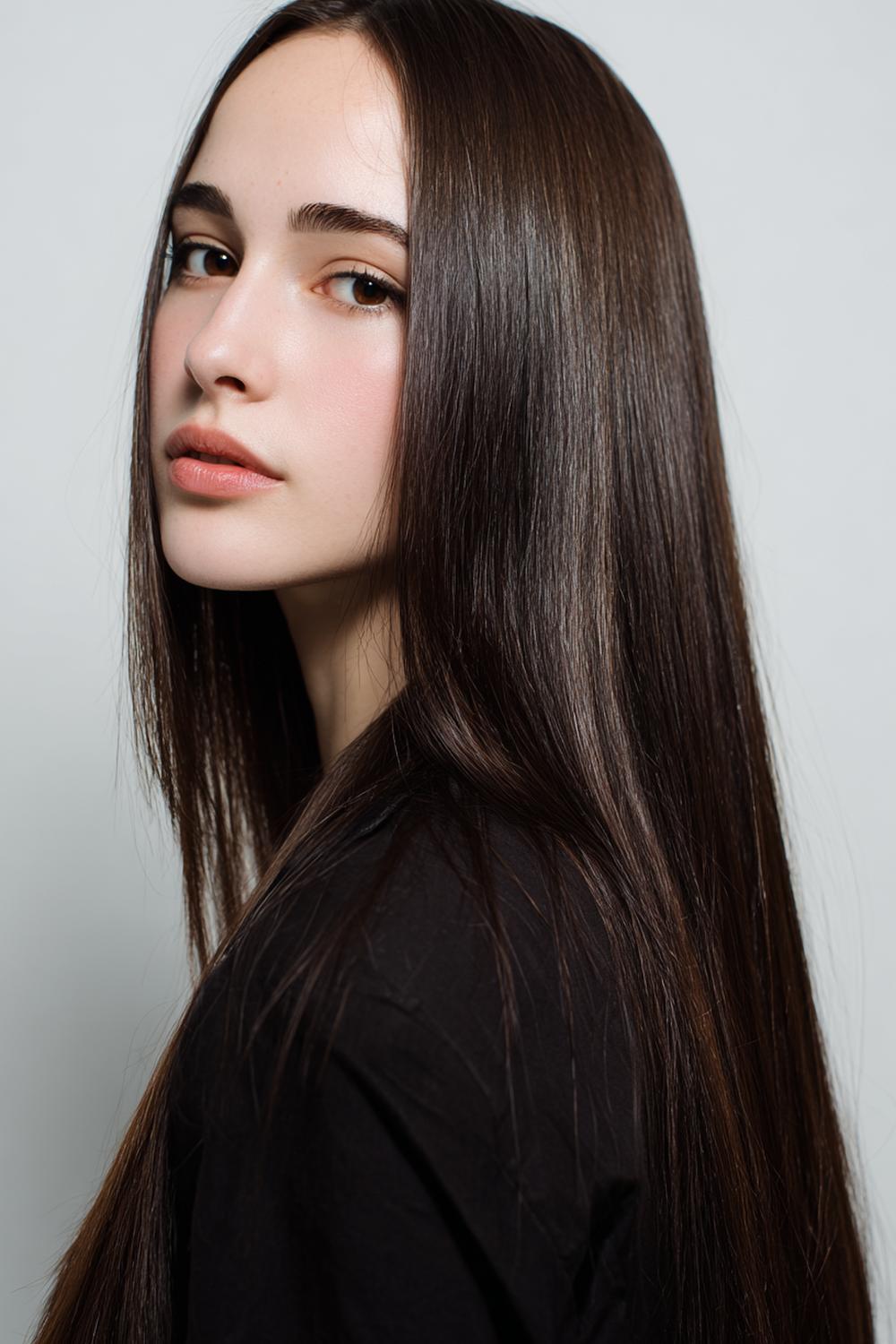 22. Simple Hairstyles for Long Hair: Straight and Sleek Blowout With Glass Finish