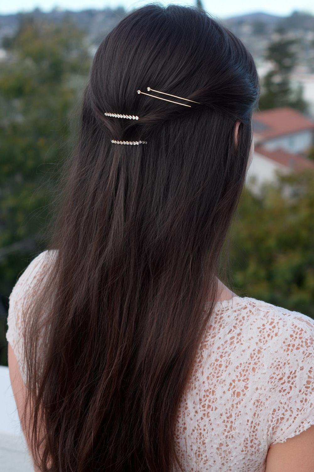 26. Simple Hairstyles for Long Hair: Side Twist Pins With Sparkly Bobby Pin Set