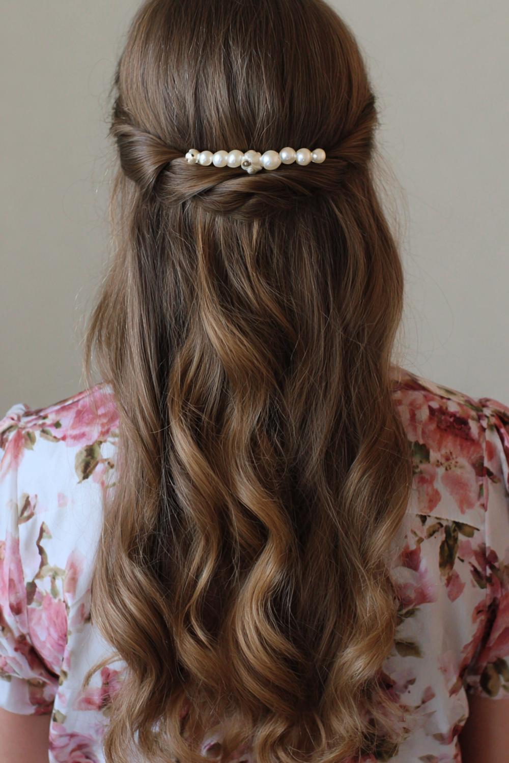 6. Simple Hairstyles for Long Hair: Half-Up Twist With Pearl Barrette