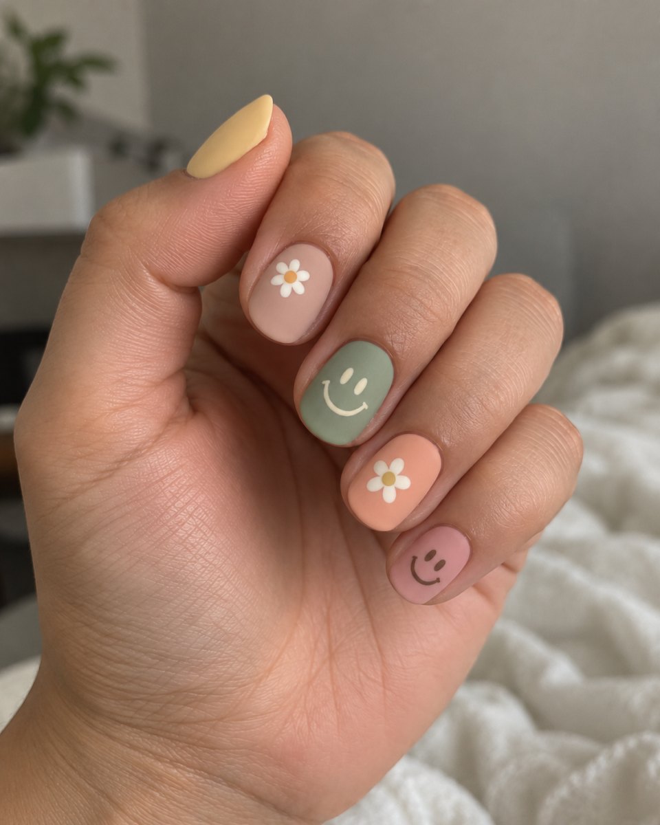 Chrome smiley face nail look