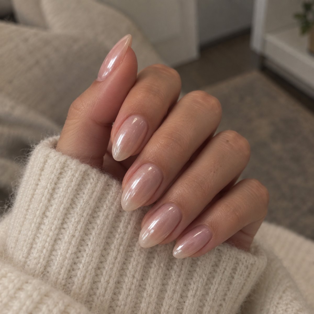 Soft nude glazed donut manicure