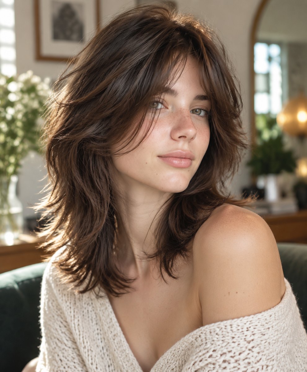 Oval face soft wolf cut