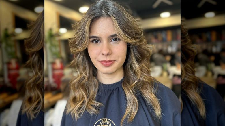 Soft wolf cut balayage color