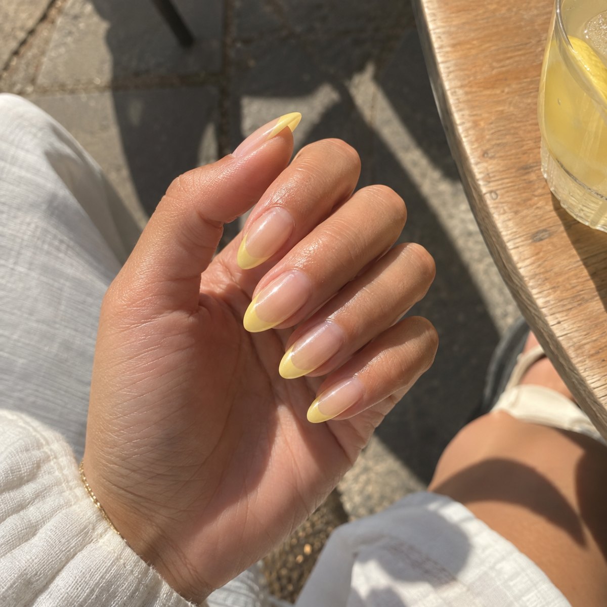 Sunlit almond yellow French tips