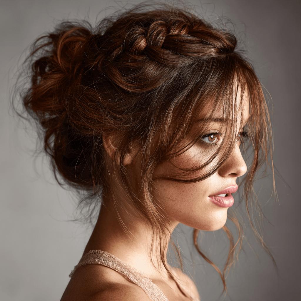 Textured updo with piecey front strands