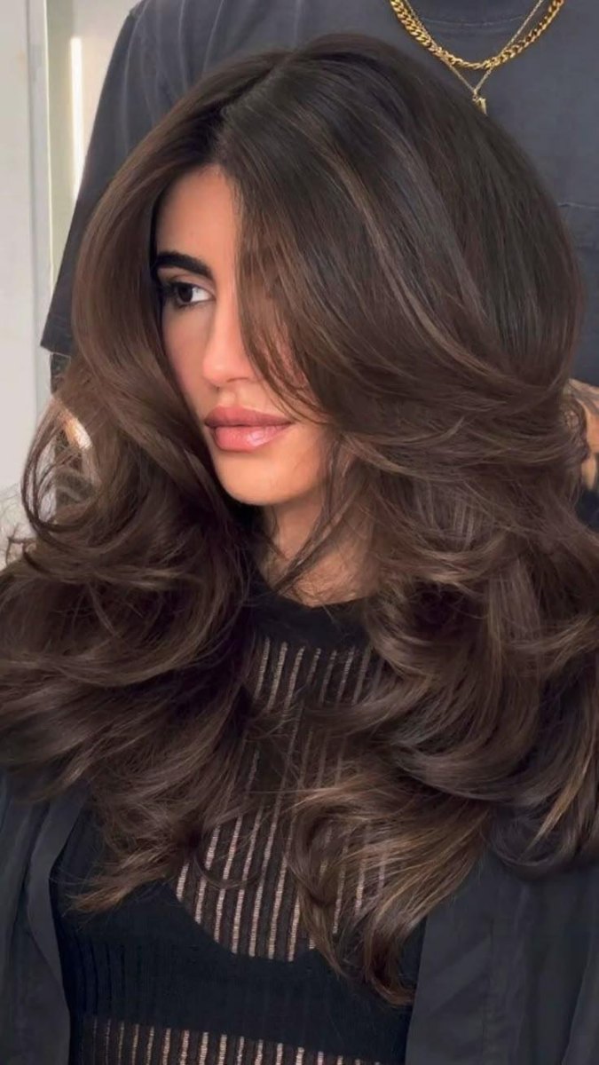 Thick hair layered blowout cut